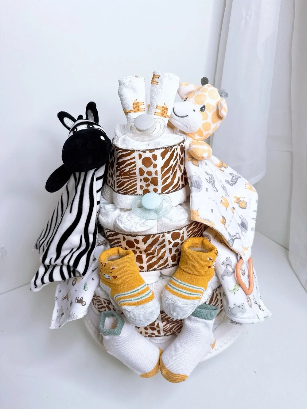 Twins Safari Diaper Cake, Giraffe and Zebra Diaper Cake, Shower Gift